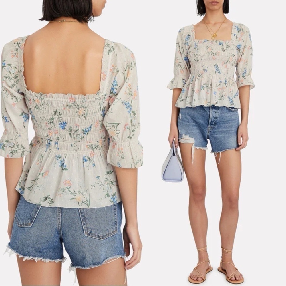 SAYLOR Puff Sleeve Blouse Top Size Small Boho Crop Blue Pink Cream Floral Sz M